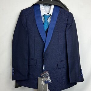 Wqi.Han navy brocade blue 5 piece tuxedo size 6 NWT